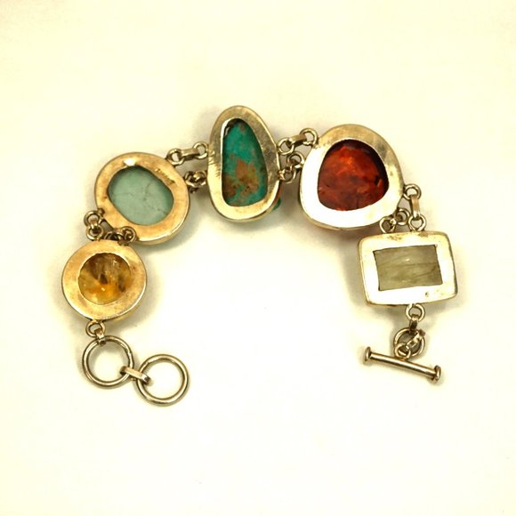 MULTI GEM HEAVY LINK BRACELET WITH TURQUOISE SNAKE, Very rare to find - Picture 10 of 11